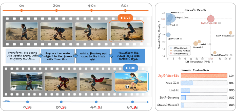 Representative image for JoyAI-Video-Edit: Real-Time Open-Ended Video Editing with Autoregressive Diffusion
