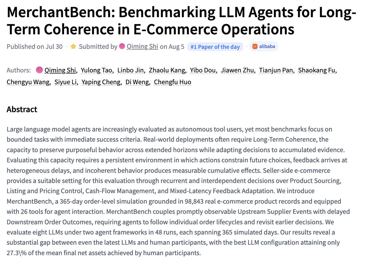 Representative image for MerchantBench Benchmarking LLM Agents for Long-Term Coherence in E-Commerce Operations paper…