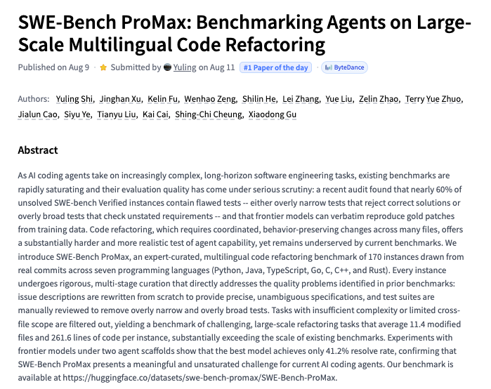 Representative image for SWE-Bench ProMax Benchmarking Agents on Large-Scale Multilingual Code Refactoring paper…