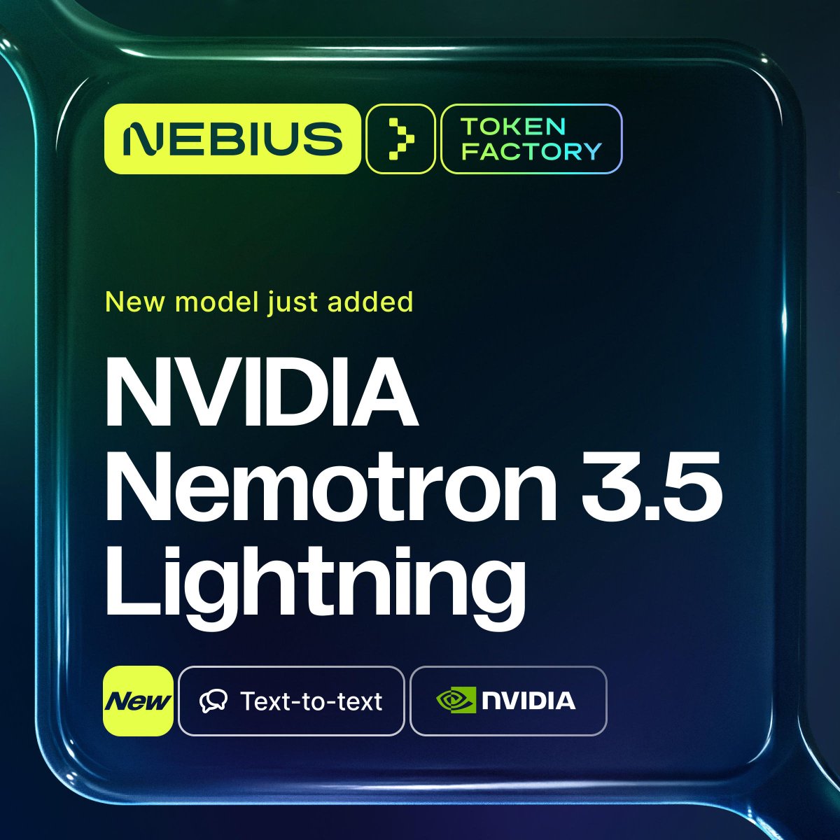 Representative image for RT by @NVIDIAAI: NVIDIA Nemotron 3.5 Lightning is now available on Nebius Token Factory. It…